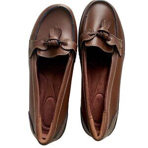 Women's Size 7 Brown Leather Tassel Loafers Slip on Flats NEW